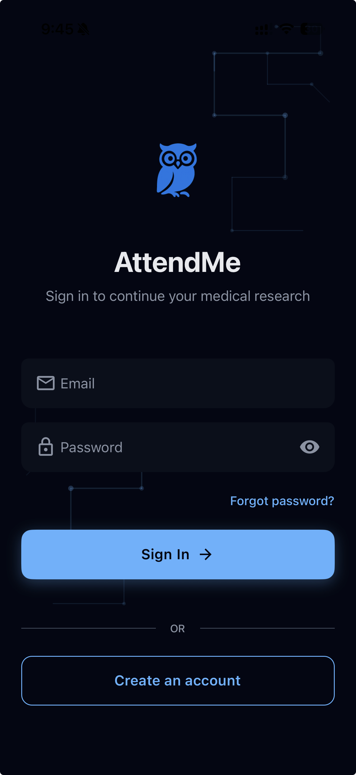 AttendMe mobile sign-in screen